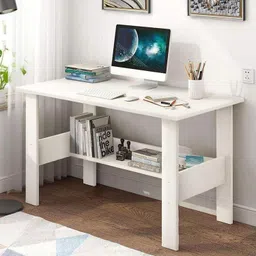 sa techno craft Wooden Study Table with Hutch & Bottom Storage (WHITE) Engineered Wood Multipurpose Table image 3