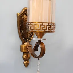 SHREE KALA HOME DECOR Brown Textured Metal Traditional Abstract Shaped Shaped Wall Lamp image 2