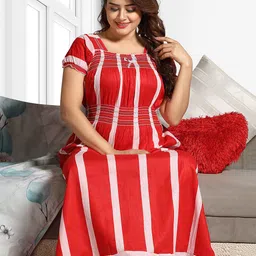 CINCO Women Square Neck Striped Maxi Nightdress-image-57