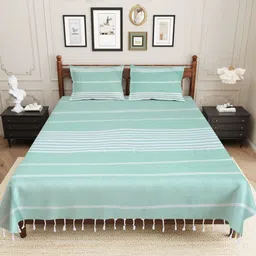 Myntra Elegant Homes Green Striped 210 TC King Size Bedsheet Set-2.28 m x 2.54 m-picture-20