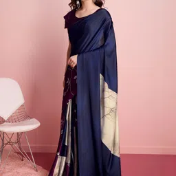 RACHNA Floral Satin Saree with Unstitched Blouse Piece image 2