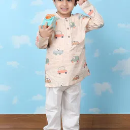 Polka Tots Boys Printed Pure Cotton Straight Kurta with Trouser-picture-36