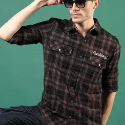 V-Mart Men Tartan Checks Opaque Checked Casual Shirt-picture-33