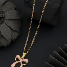 Birado Jewellery Set Of 2 Stainless Steel Gold-Plated Stones Studded Pendants With Chains image 3