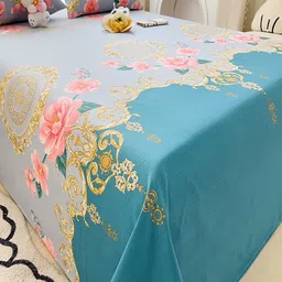 JC HOME Grey & Blue Floral 140 TC King Bedsheet with 2 Pillow Covers image 5