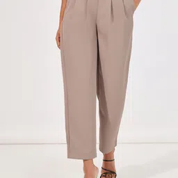 Styli Women Solid High Rise Tapered Trouser with Box Pleat-image-56