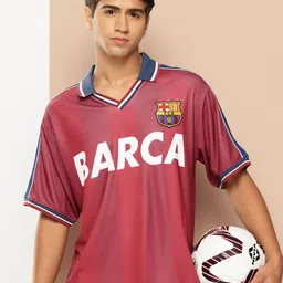 FC Barcelona Printed Polo Collar Drop-Shoulder Applique Vintage Football Oversized T-shirt-image-5