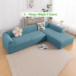 HOKIPO Teal 2 Pieces 280 GSM L Shape 6 Seater Anti Slip Sofa Cover With Arms-picture-22