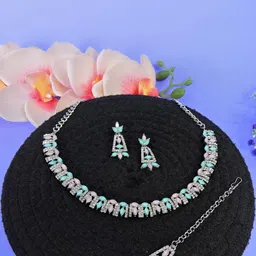 Anouk Rhodium-Plated Stones Studded Jewellery Set-image-17