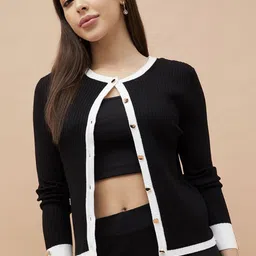 CODE by Lifestyle Women Ribbed Round Neck Full Sleeves Cardigan-picture-21