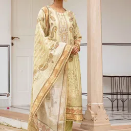 DIVASTRI Paisley Printed Round Neck Straight Kurta With Trousers And Dupatta image 4
