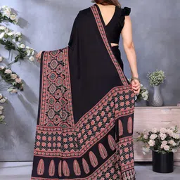 KALINI Black Pure Crepe Printed Sarees image 2