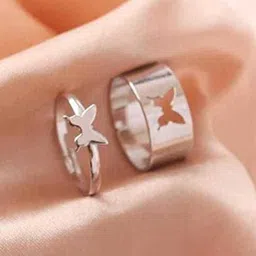 DressBerry Stunning Silver Butterfly Matching Wrap Finger Couple Ring for Women and Men image 4