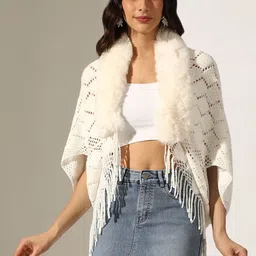 SHOWOFFFF Women Woollen Poncho with Fringed Detail image 4