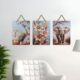 ArtVibes Pink & Blue 3 Pieces Printed Wooden Wall Hanging Decors-image-22