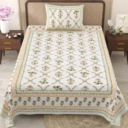 Shubastik White Floral 210 TC Single Bedsheet with 1 Pillow Covers-picture-35