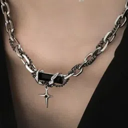 SALTY Set Of Bracelet & Necklace Rugged & Cuban Silver - Pendant Chain Jewellery Set image 2