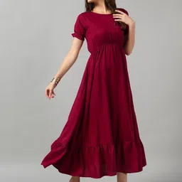 Krunal Raiyani Women Round Neck Puff Sleeve Tiered Fit & Flare Maxi Dress-picture-26