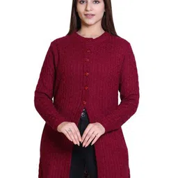 Ogarti Women Self Design Round Neck Button Closure Longline Cardigan-image-18