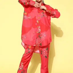 BAESD Floral Printed Shirt Collar Shirt With Trousers Co-Ords-image-47