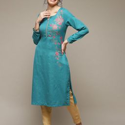 Rangriti Women Keyhole Neck Thread Work Pathani Kurta-picture-15