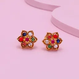 Kushal's Fashion Jewellery Gold-Plated Navaratna Stones Studded & Beaded Antique Studs-picture-28