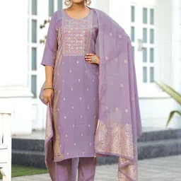 KALINI Women Ethnic Motifs Embroidered Regular Thread Work Kurta with Trousers & With Dupatta image 2