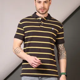 V-Mart Men Striped Polo Collar Cotton T-shirt-image-99
