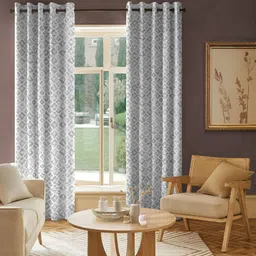 Nefertiti Home Grey & White 2 Pieces Floral Printed Black Out Door Curtains-image-73
