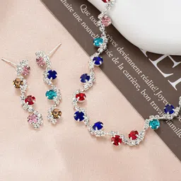 Peora Silver -Plated Cubic Zirconia-Studded & Beaded Jewellery Set-picture-34