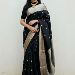 Bindi Fashion Woven Design Zari Silk Blend Handloom Banarasi Saree-image-30