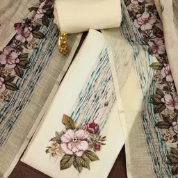 HERE&NOW Floral Embroidered Zari Unstitched Dress Material-picture-30