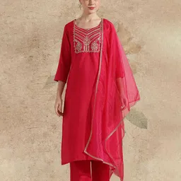 AVANSHEE Women Yoke Design Regular Sequinned Kurta with Trousers & With Dupatta-image-60