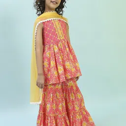 Biba Girls Floral Printed Regular Pure Cotton Kurta with Sharara & With Dupatta-picture-24