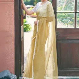 SANISA Embellished Beads and Stones Supernet Saree image 3