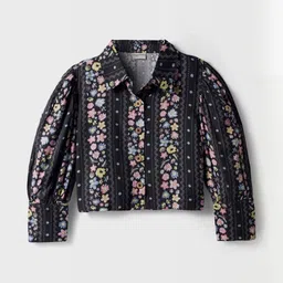 CrayonFlakes Girls Floral Printed Collar Neck Full Sleeves Cotton Top-picture-31
