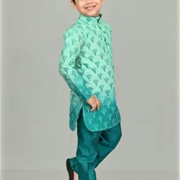 TAKE STYLE Boys Sea Green Dupion Silk Printed Kurta Sets image 2
