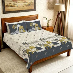 URBAN SPACE Regal Grey Ethnic Motifs Pure Cotton 300TC Double King Bedsheet Set-2.74mx2.7m-picture-37
