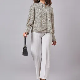 STYLE BLUSH Animal Print Tie-Up Neck Crepe Shirt Style Top image 2