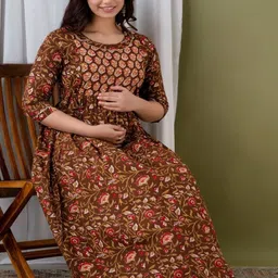 Style Heaven Floral Printed Pure Cotton Maternity Angrakha Kurti image 3