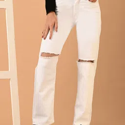 SZN Women Classic Relaxed Fit Mid-Rise Slash Knee Jeans-picture-10