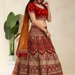 DESIGN ELEMENTS Embroidered Thread Work Semi-Stitched Lehenga & Blouse With Dupatta-image-7