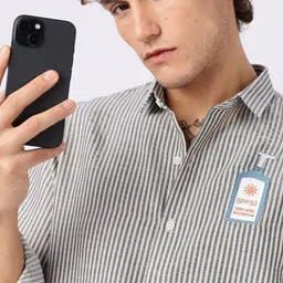 HAMPTONS Men Solid Spread Collar Cotton Casual Shirt image 4