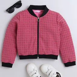 taffykids Girls Geometric Polyester Crop Bomber with Embroidered Jacket image 3