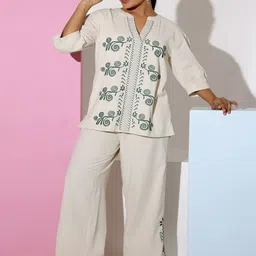 STIL O STITCH Floral Embroidered Mandarin Collar Top With Trousers-picture-23
