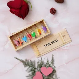 ASIDEA Unisex Beige & Red Textured 7 Messages Bottles Wooden & Glass Showpiece-1.18 Inch image 5