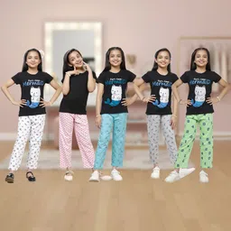 YK Girls Pack Of 5 Printed Cotton Straight-Leg Lounge Pants-picture-11