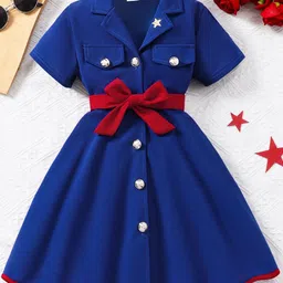 YK Girls Girls Lapel Collar Fit & Flare Dress With Tie-Up Belt-image-3