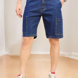 STUDIO NEXX Men Washed Loose Fit Denim Denim Cargo Shorts-picture-12