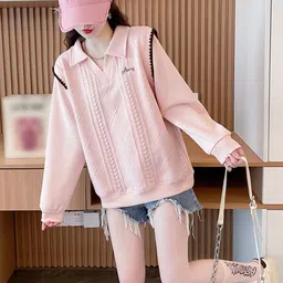 StyleCast x Revolte Women Self Design Shirt Collar Pullover Sweatshirt-image-87